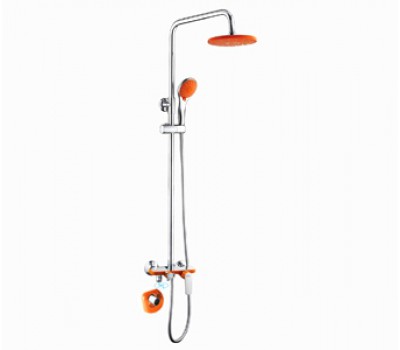 Душевая система F 2432 с верхним душем, поворотным изливом на 360градусов смесителем и ручной лейкой, оранжевый